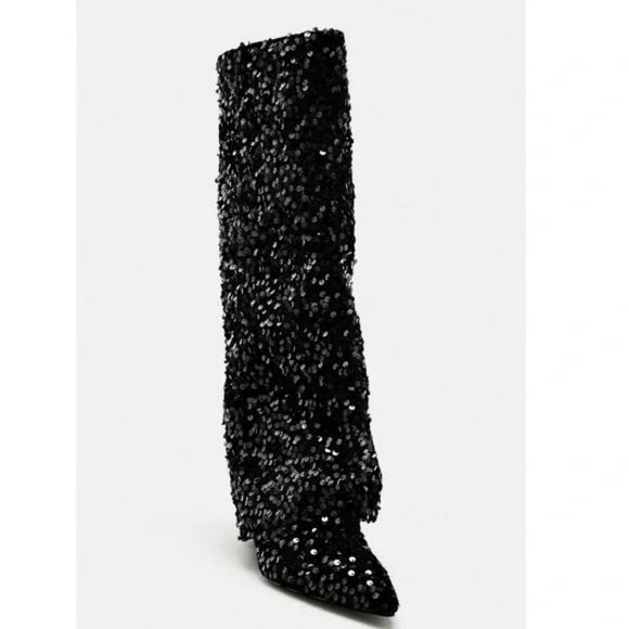 ZARA SEQUIN GAITER BOOTS - Picture 4 of 6
